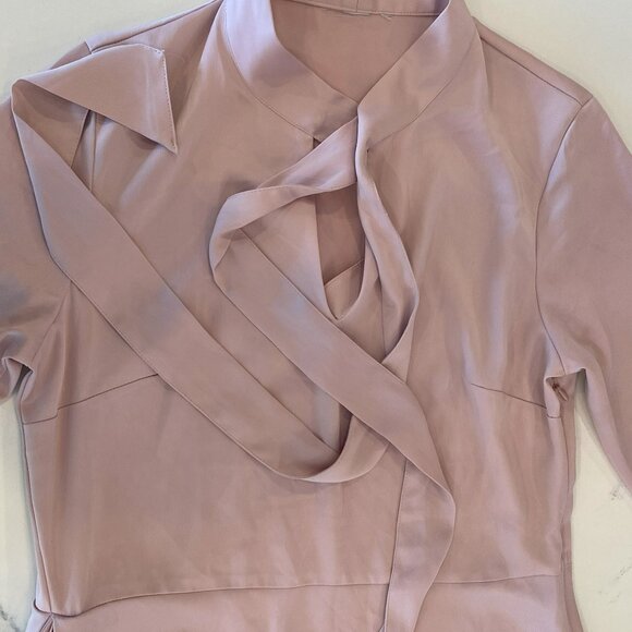 H&M Dresses & Skirts - No Tag - HM, Pink, pleated, long cuffed sleeve, neck bow dress, Size M